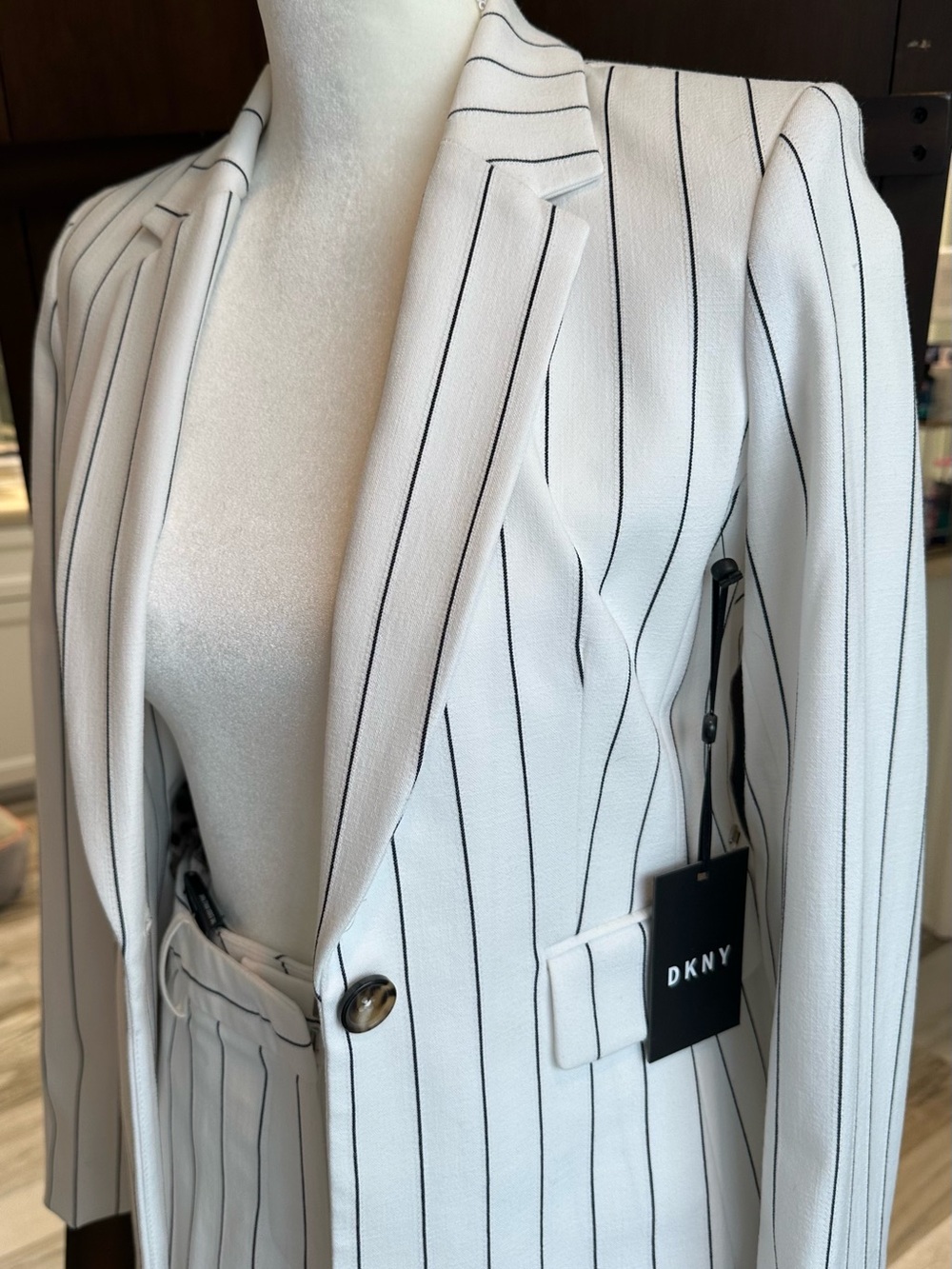DKNY White Pant Suit with Black Pinstripes